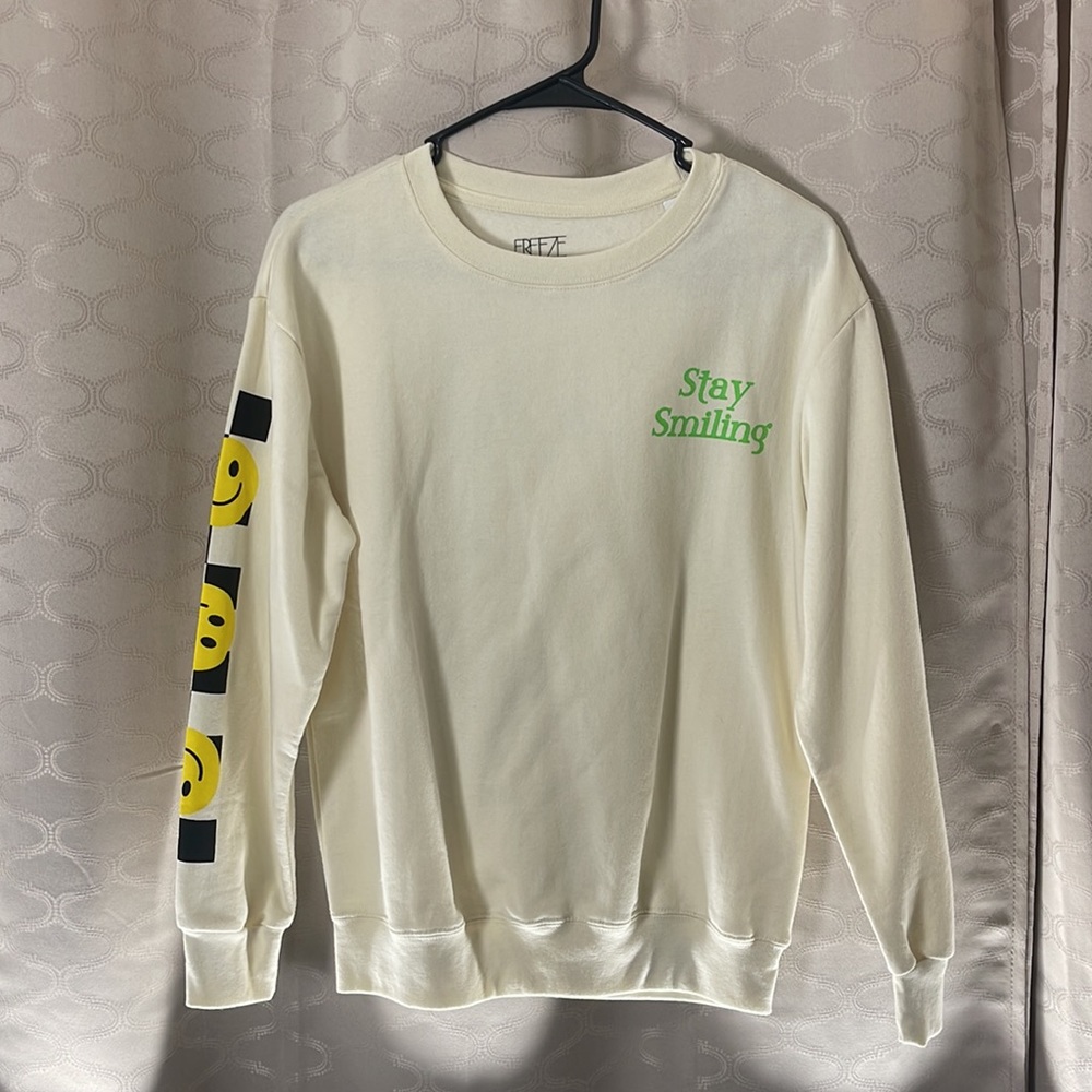 Stay Smiling Off White Color Crewneck Sweater